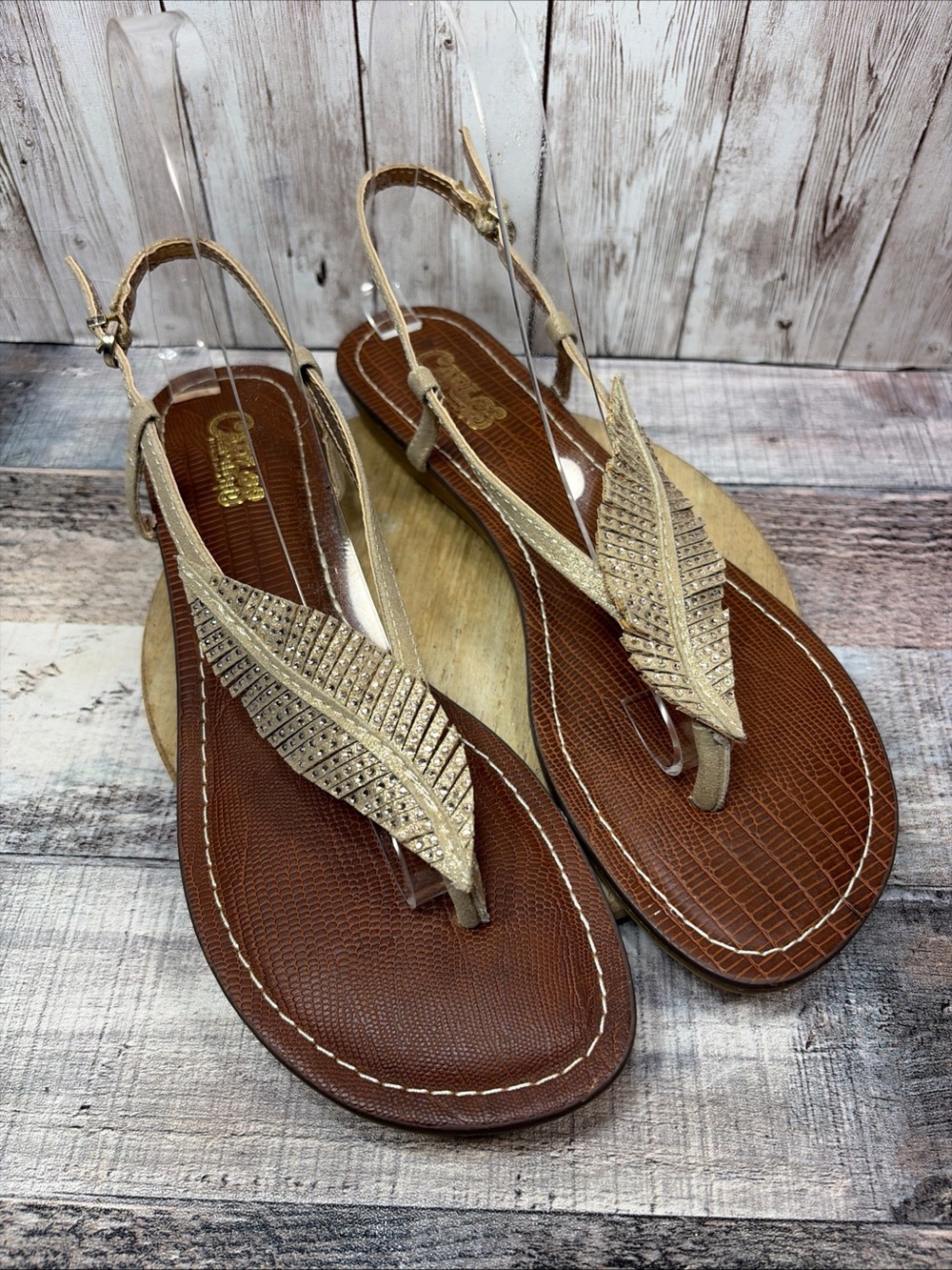 Carlos By Carlos Santana Tandy 2 Golden Leaf Strap Sandals 7M